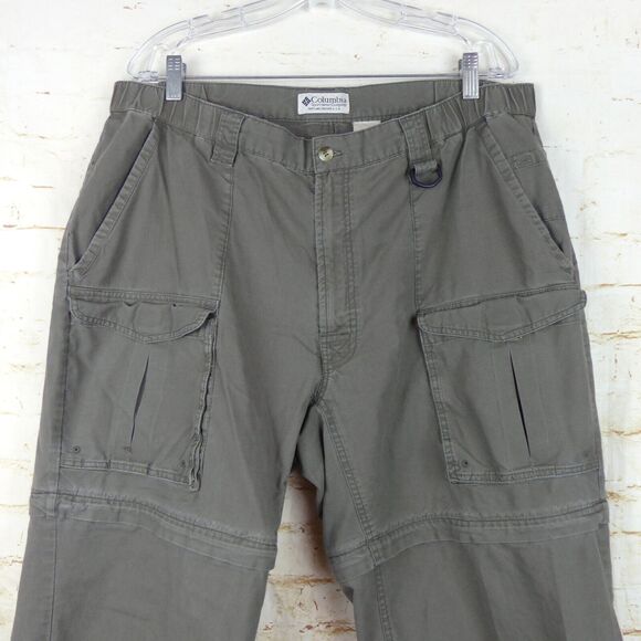 Columbia VTG Y2K Convertible Cargo Pants Mens 36X30 Olive Green Zip Off Cotton - Picture 3 of 13